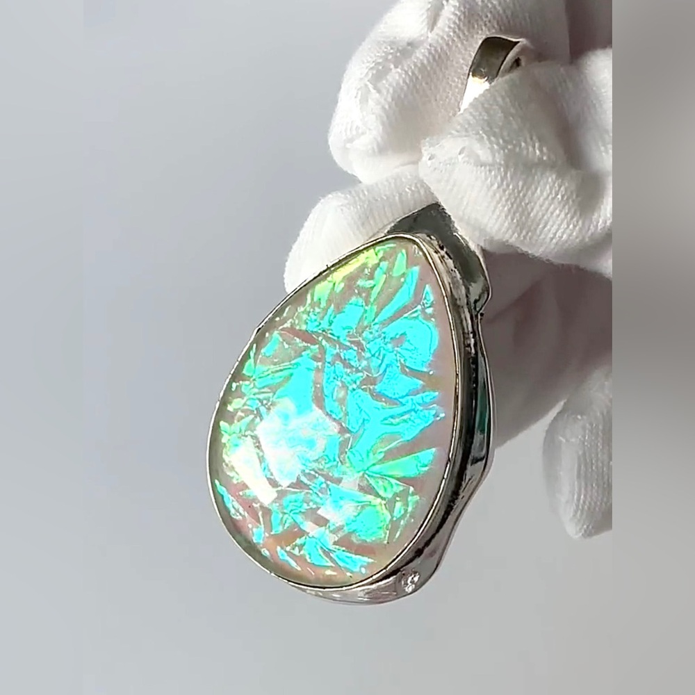 Baby pink dichroic glass pendant